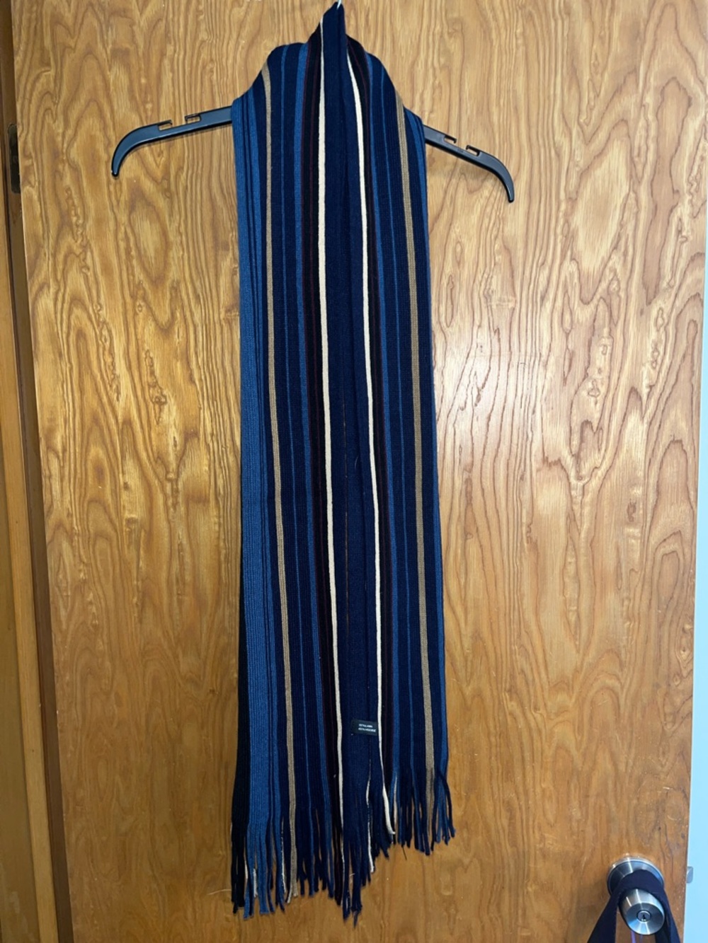Source Unknown Navy and Blue Striped Knit Scarf